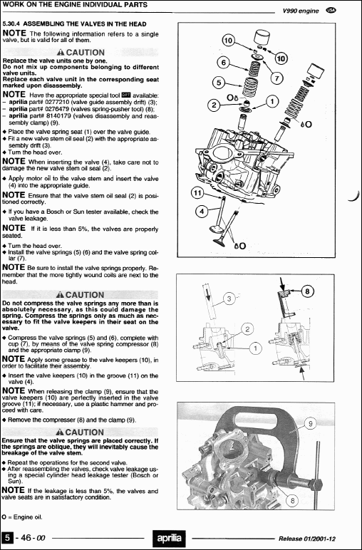 Aprilia Engine V990, manual for Aprilia Engine V990 Spare