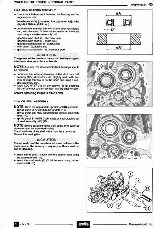 Aprilia Engine V990, manual for Aprilia Engine V990 Spare